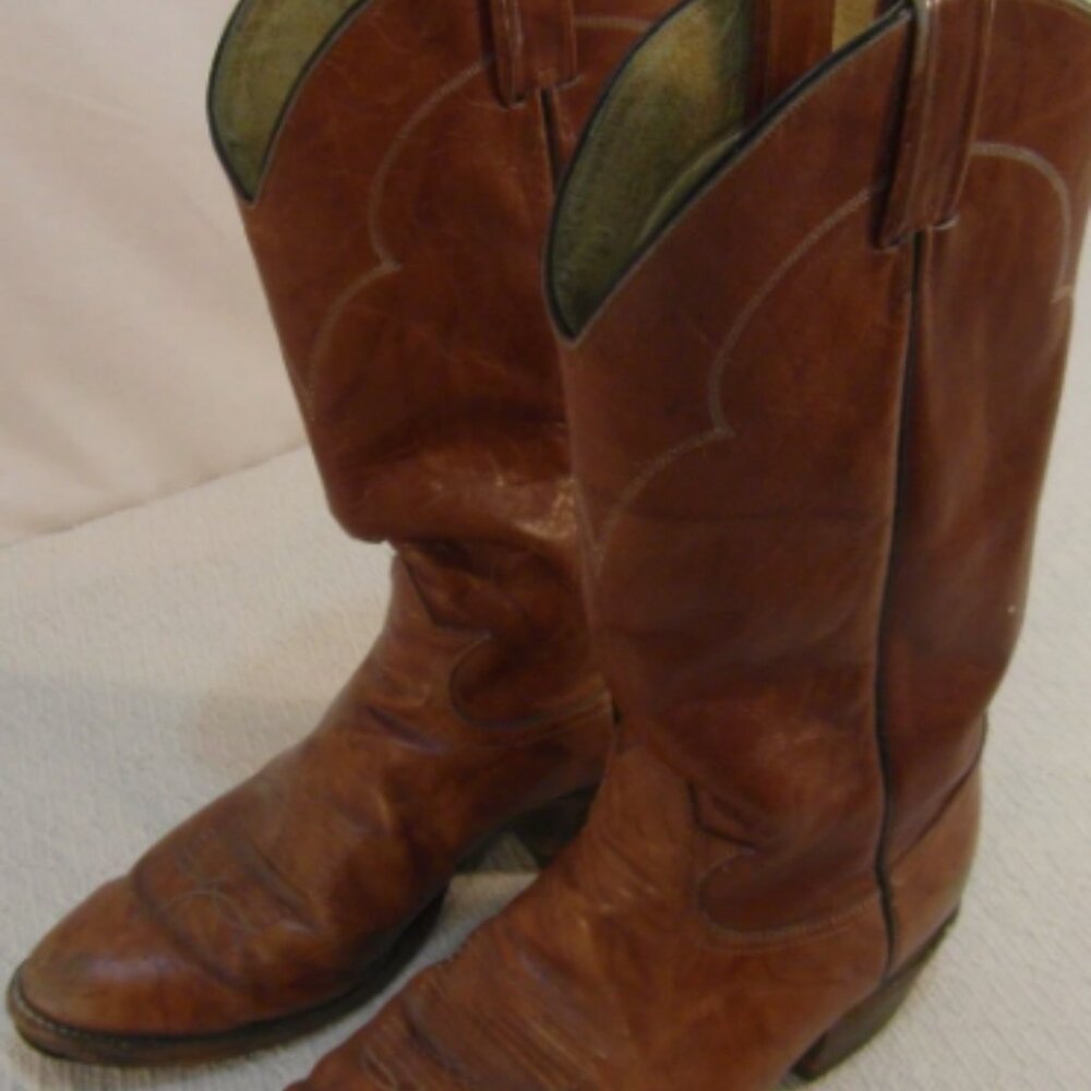 MENS TONY LAMA EL PASO AUTHENTIC LIGHT BROWN LEATHER sz10D COWBOY BOOTS NM 33024 - Picture 2 of 12